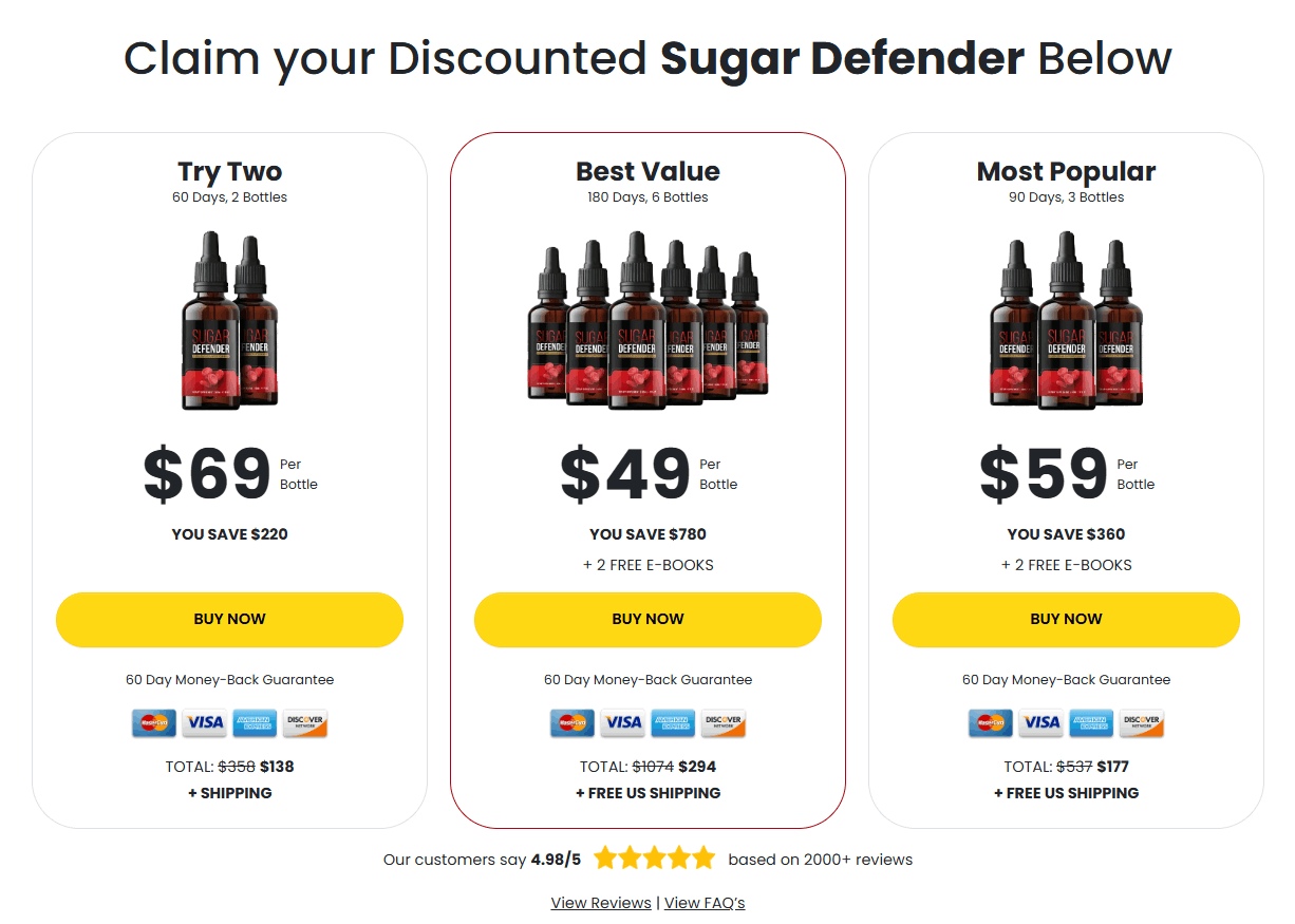 Sugar Defender 6 bottle package with free USA shipping